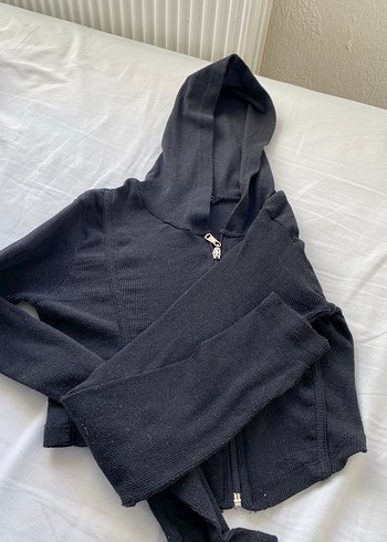 Siyah Kapüşonlu Fermuarlı spor ceket - Görsel 2