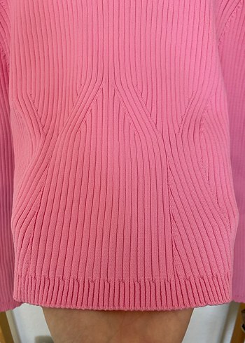 Pembe Yüksek Yakalı Triko Kadın Kazak - Görsel 2