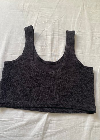 Siyah V Yaka Kolsuz Crop Top - Görsel 2