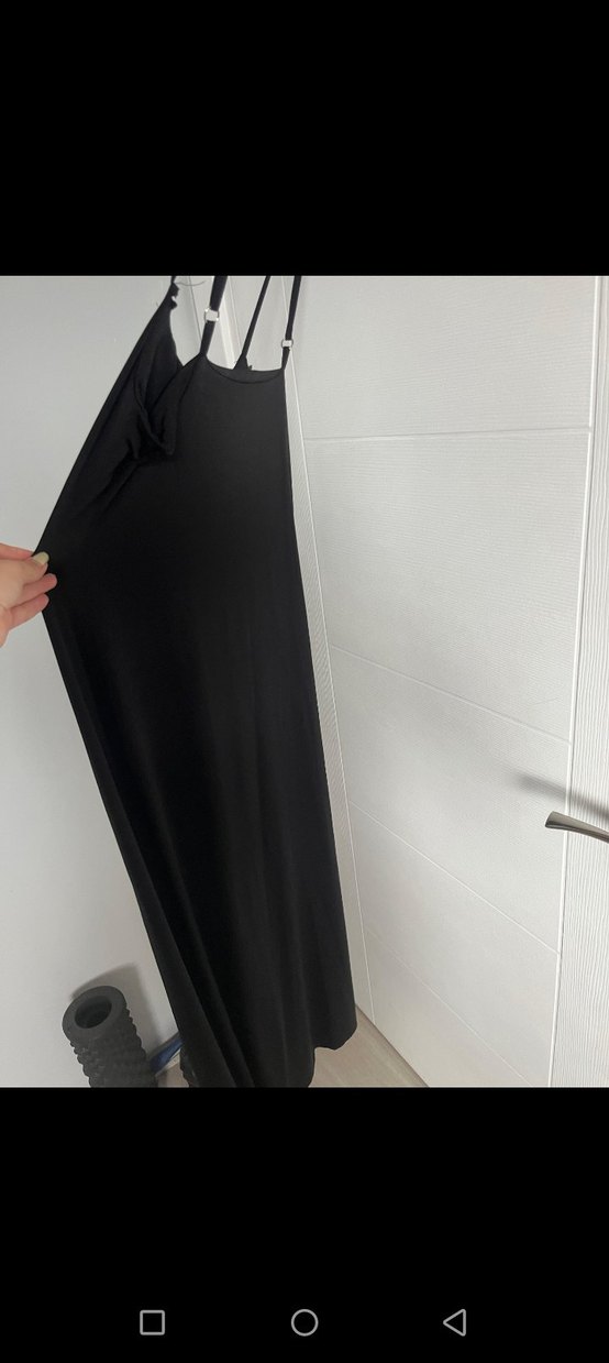 Siyah İnce Askılı Uzun Elbise - Görsel 2