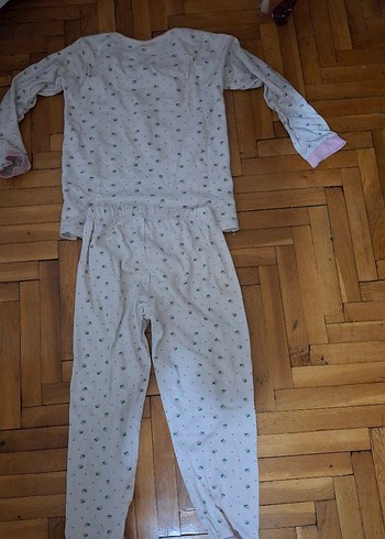 9 Yaş Beden beyaz Renk Kız Çocuk Beyaz Pamuklu Uzun Kollu Pijama Takımı