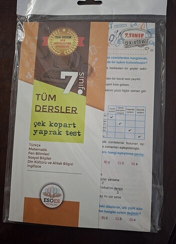 7.sınıf çek kopar tüm dersler