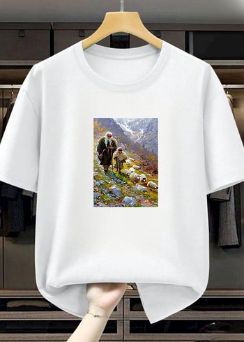 Renkli Baskılı Bohem Kadın Tişörtü - Görsel 9