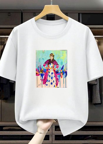 Renkli Baskılı Bohem Kadın Tişörtü - Görsel 6