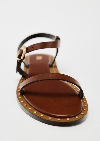 Zara Kahverengi Hakiki İnek Derisi Toka Detaylı Kadın Sandalet - Görsel 4