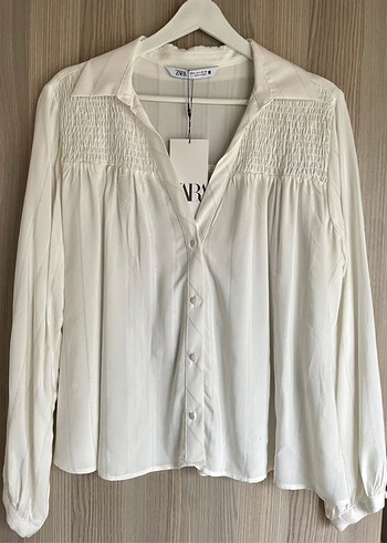 Zata metalik iplikli, Pamuklu Düğmeli Kadın Gömlek - Görsel 2