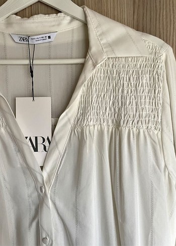 Zata metalik iplikli, Pamuklu Düğmeli Kadın Gömlek - Görsel 3