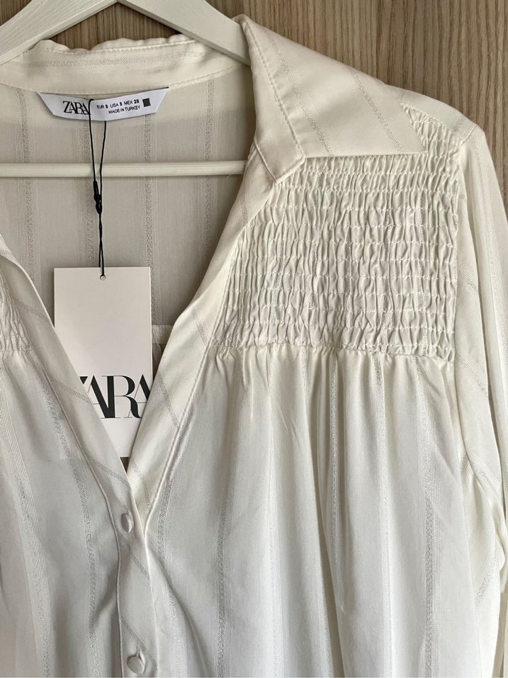 Zata metalik iplikli, Pamuklu Düğmeli Kadın Gömlek - Görsel 3