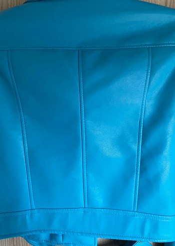 Stradivarius Mavi Deri Kemerli Biker Ceket - Görsel 6