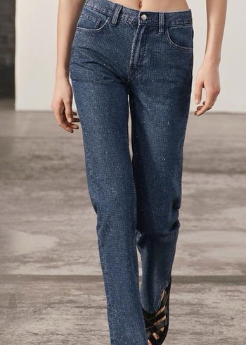 Zara parlak taşlı yüksel bel jean - Görsel 2