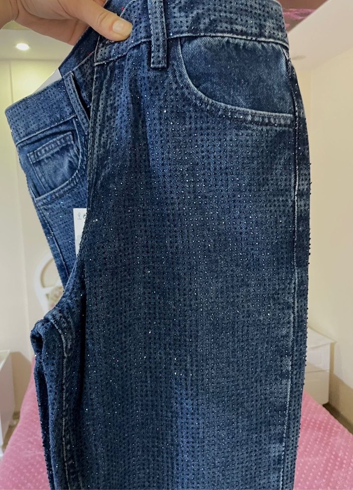 Zara parlak taşlı yüksel bel jean - Görsel 3