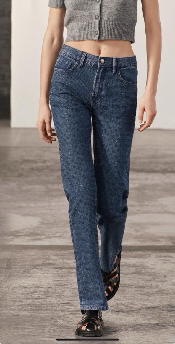 Zara parlak taşlı yüksel bel jean - Görsel 2