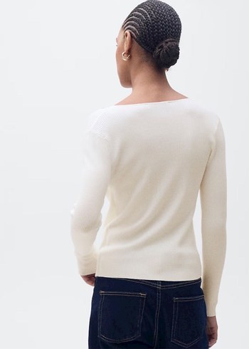 Mango ekru V Yaka Düğmeli triko Kadın Hırka - Görsel 3