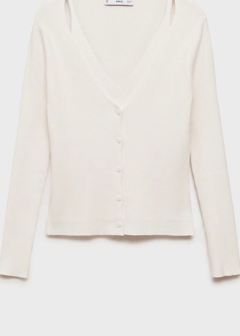 Mango ekru V Yaka Düğmeli triko Kadın Hırka - Görsel 6