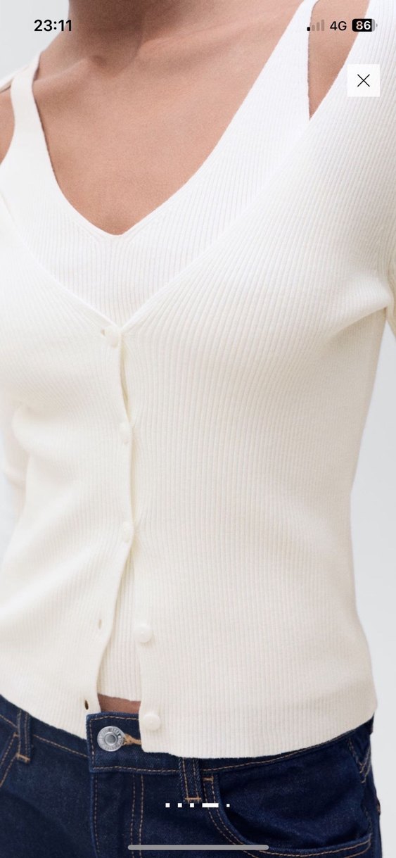 Mango ekru V Yaka Düğmeli triko Kadın Hırka - Görsel 4