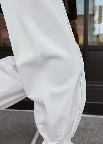 Zara bilekten bağlamalı yüksek bel pamuklu pantolon - Görsel 2