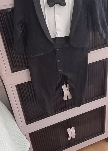 Düğmeli Siyah Beyaz Midi Tuxedo Elbise - Görsel 2