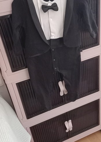 Düğmeli Siyah Beyaz Midi Tuxedo Elbise - Görsel 3