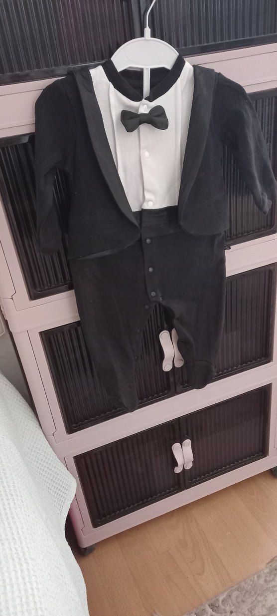 Düğmeli Siyah Beyaz Midi Tuxedo Elbise - Görsel 2