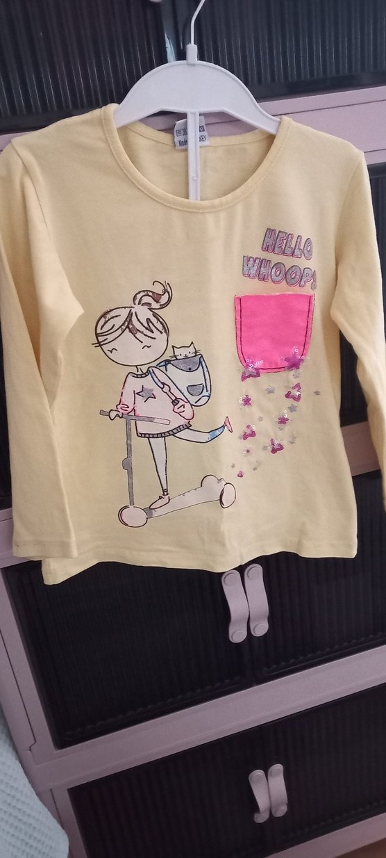 Kız Çocuk Sarı Uzun Kollu Baskılı Tişört - Görsel 2