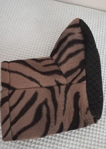 Kahverengi Zebra Desenli ev ici patik panduf - Görsel 2