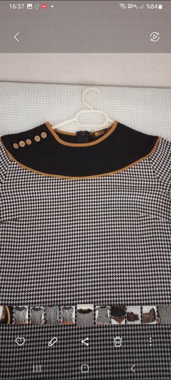 Düğmeli Uzun Kollu Gri Ekose Tunik - Görsel 5