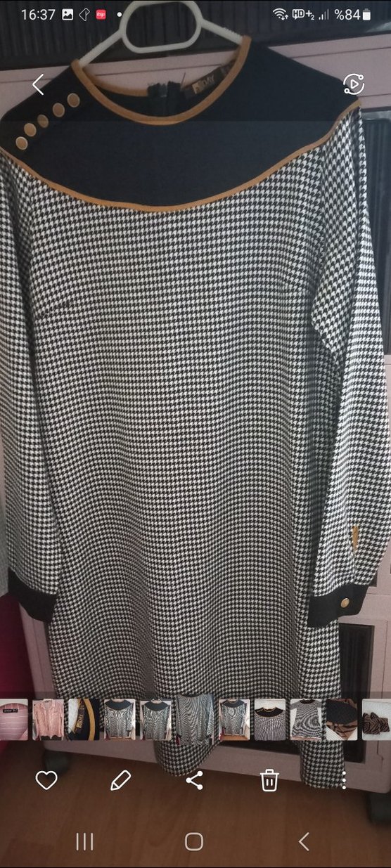 Düğmeli Uzun Kollu Gri Ekose Tunik - Görsel 2