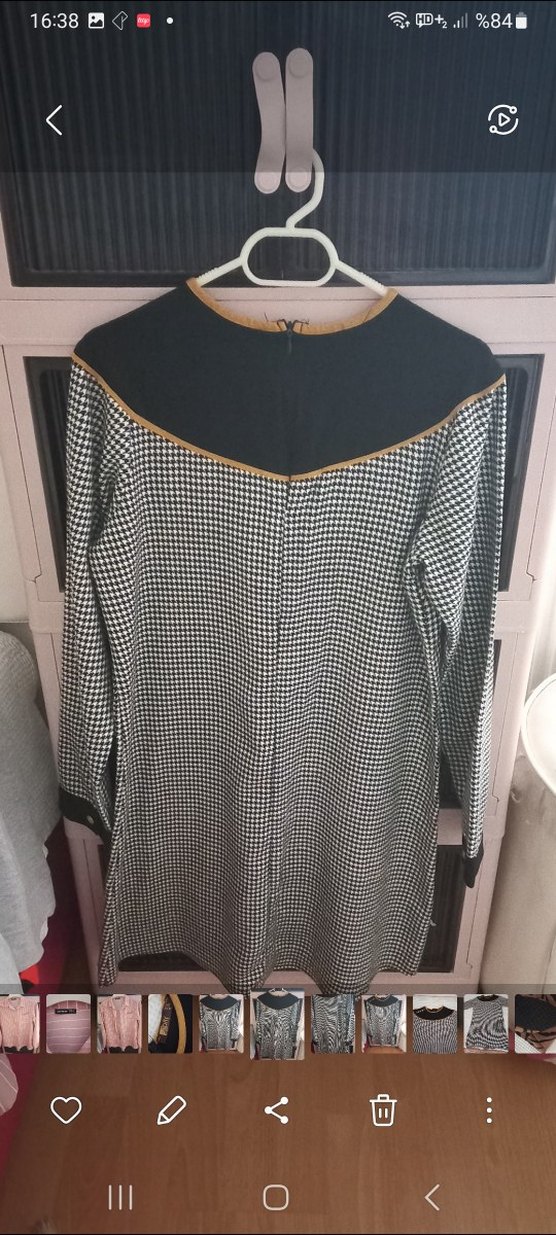 Düğmeli Uzun Kollu Gri Ekose Tunik - Görsel 3