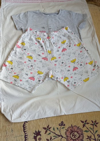 24-36 Ay Beden Kız Çocuk Gri Kısa Kollu Tişört short takim