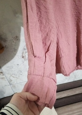 LC Waikiki Pembe Keten Kadın Uzun Kollu tunik