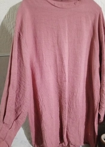 Pembe Keten Kadın Uzun Kollu tunik