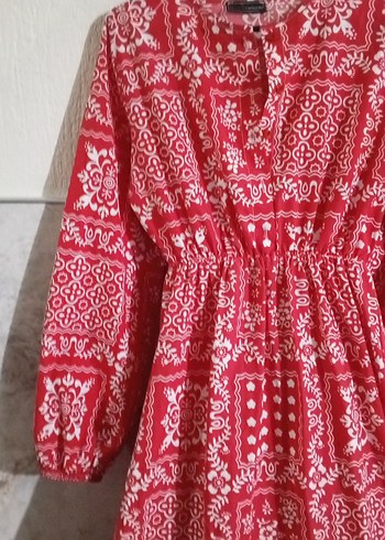 Zara Kırmızı Desenli Bohem Uzun Elbise