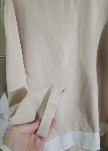 Zara Bej Keten Kadın Bluz, Uzun Kollu, Salaş Kesim
