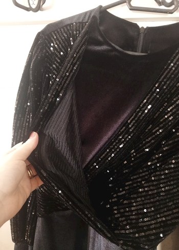 Uzun Kollu Siyah İşlemeli Abiye Elbise - Görsel 7