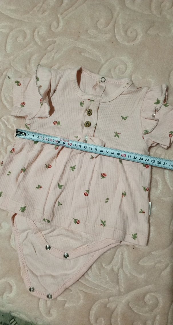 Düğmeli Nakışlı Kısa Kollu Bebek Kız Takımı - Görsel 5