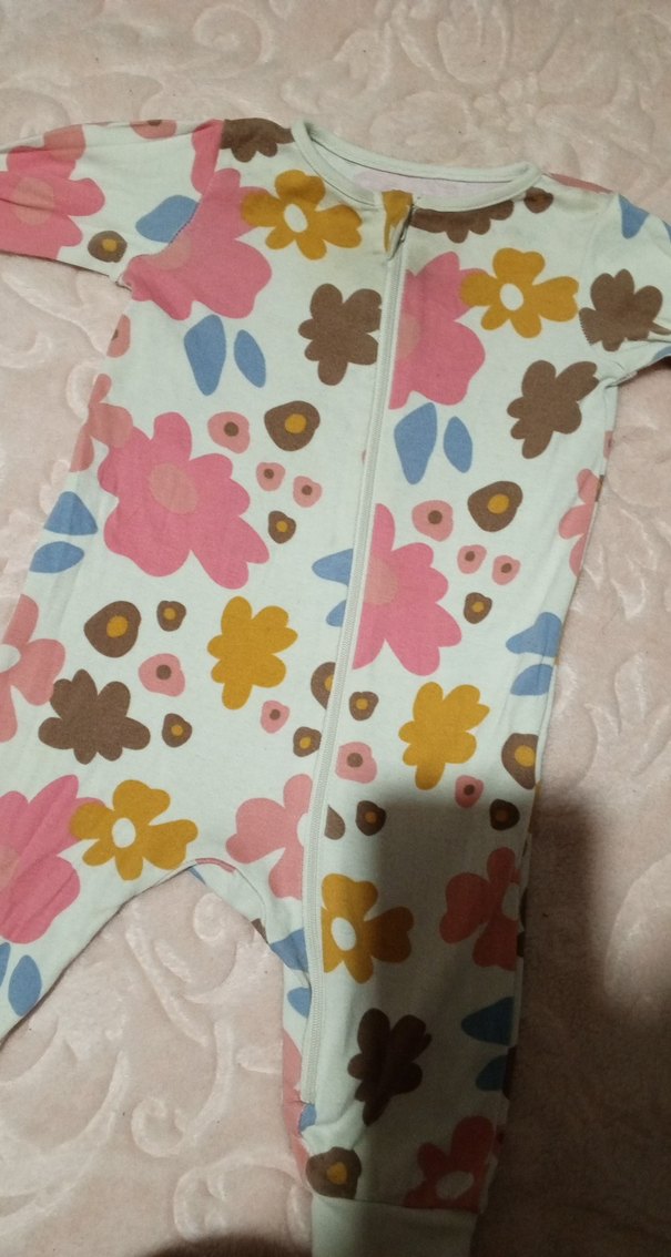 Çiçek Desenli Fermuarlı Bebek Kız Tulumu - Görsel 4