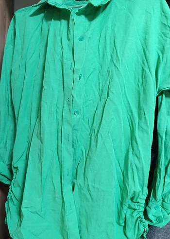 Uzun Kollu Yeşil Keten Gömlek - Görsel 2