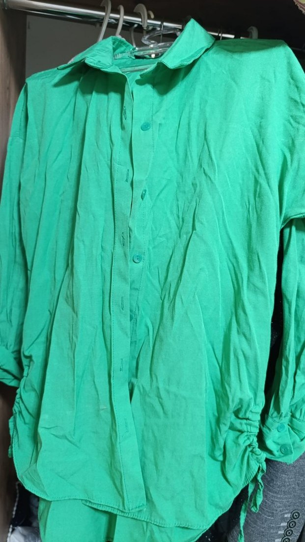 Uzun Kollu Yeşil Keten Gömlek - Görsel 2