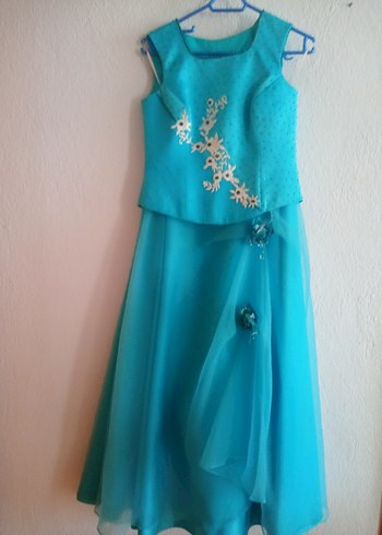 Turkuaz Drapeli Uzun Abiye Elbise - Görsel 2