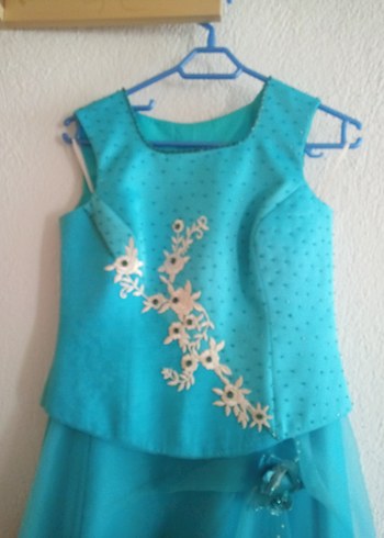 Turkuaz Drapeli Uzun Abiye Elbise - Görsel 4