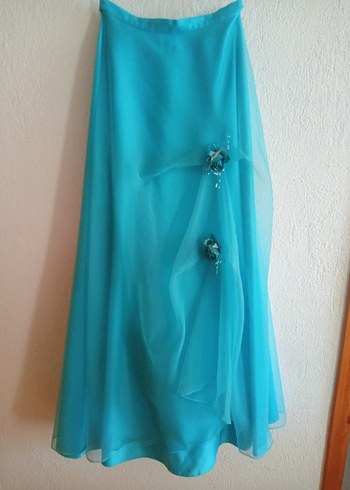 Turkuaz Drapeli Uzun Abiye Elbise - Görsel 3