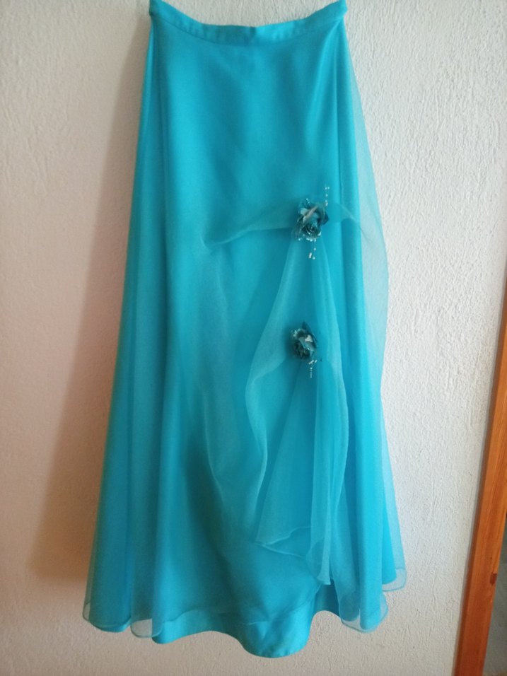 Turkuaz Drapeli Uzun Abiye Elbise - Görsel 3