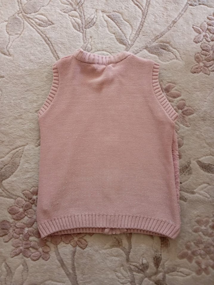 Kız Çocuk Pembe Kürklü Kolsuz Yelek - Görsel 2