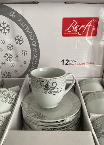 Berf 12 Parça Beyaz Gri Çay Fincan Takımı