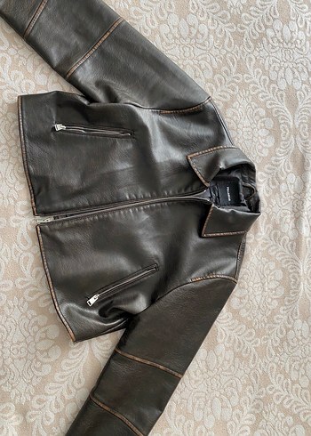 xl Beden Kadın Kahverengi Deri Biker Ceket