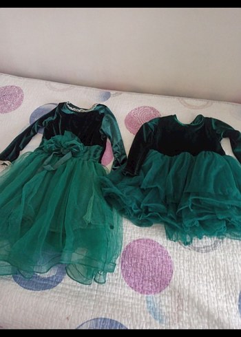 Kız Çocuk Yeşil Uzun Kollu Fırfırlı Elbise - Görsel 2