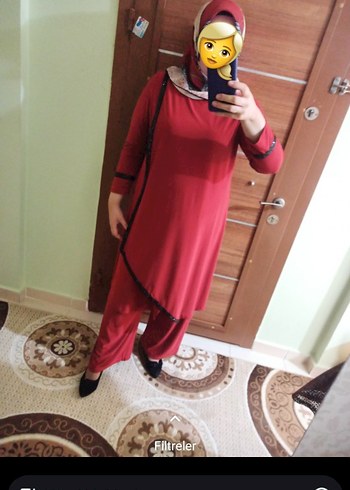Abiye Kiremit Uzun Kollu Salaş Henna Elbise