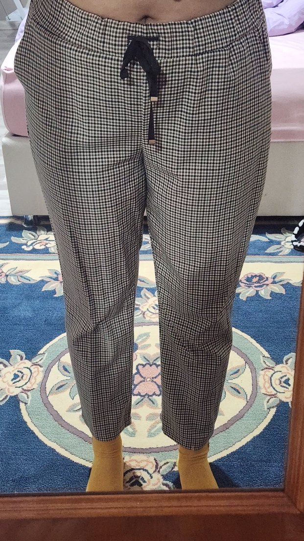 Kadın ekoseli kumaş pantalon. - Görsel 3