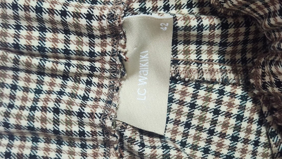 Kadın ekoseli kumaş pantalon. - Görsel 5