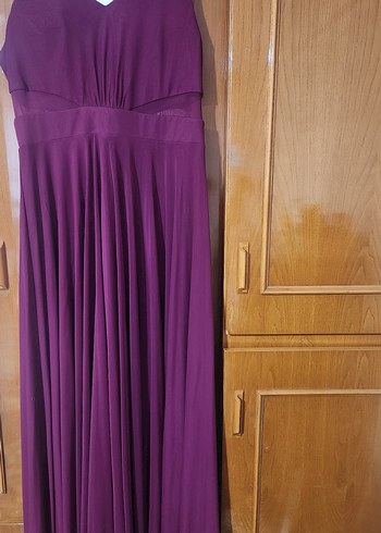 Patlıcan moru renginde V Yakalı Elbise - Görsel 2